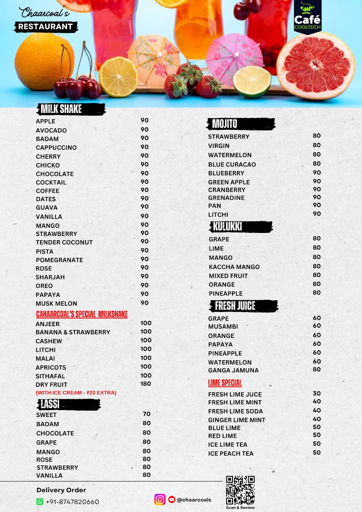Chaarcoal’s Family Restuarant menu