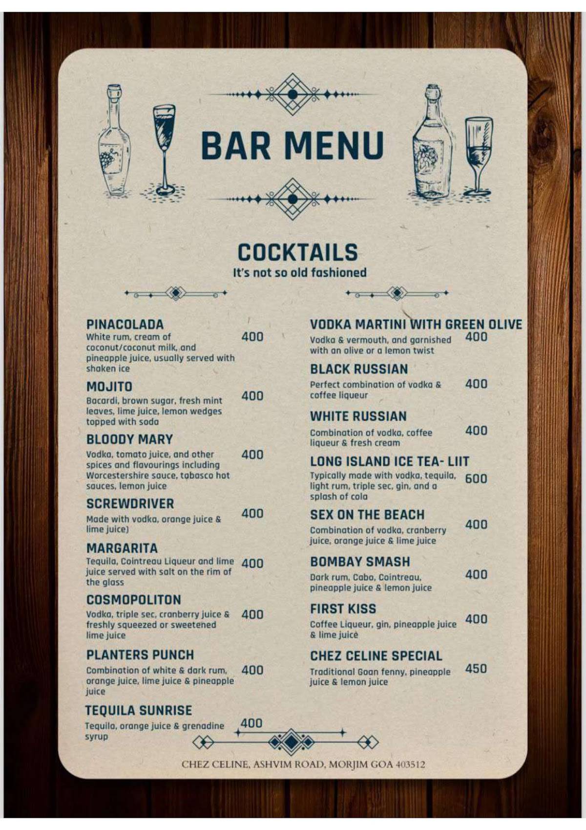 Chez Celine menu