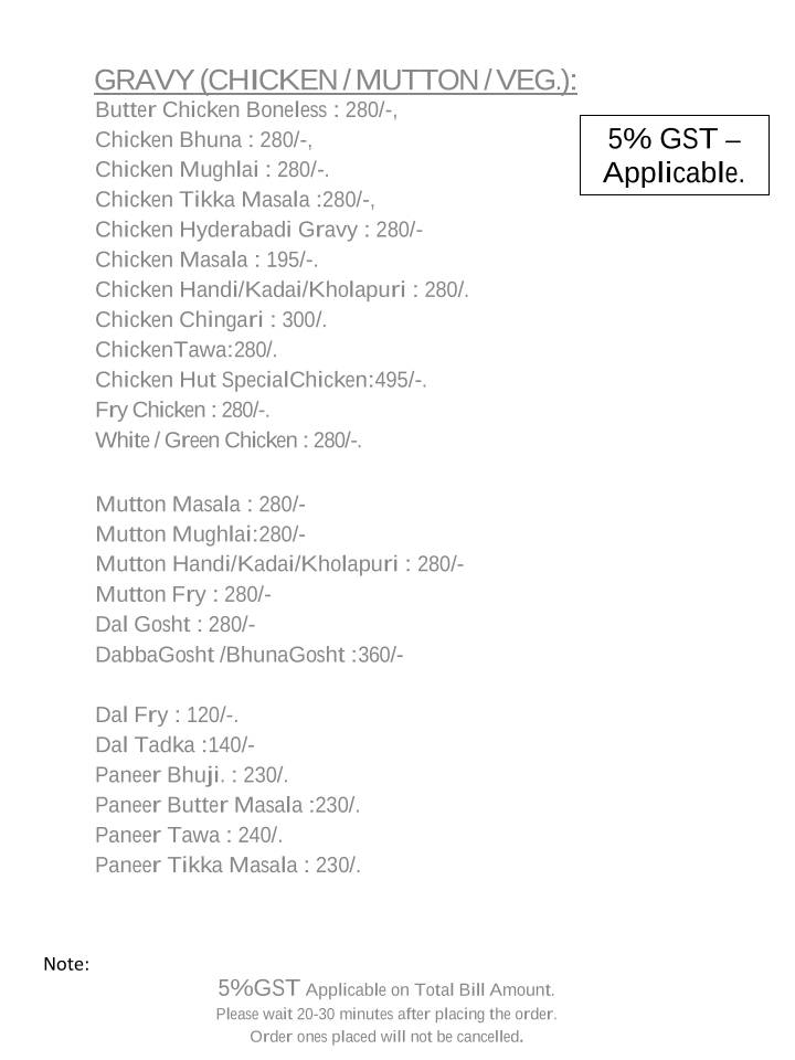 Chicken hut menu