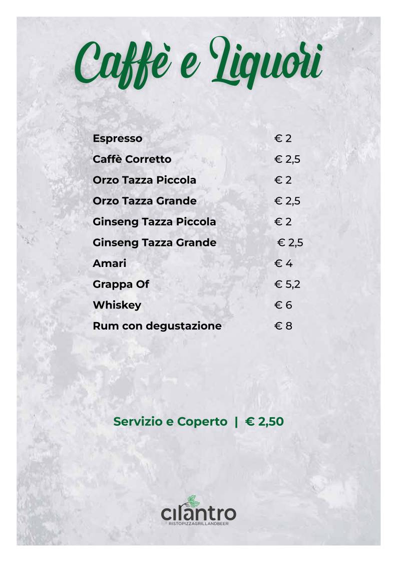 Menu di Cilantro - Ristorante Pizzeria Carne alla brace 