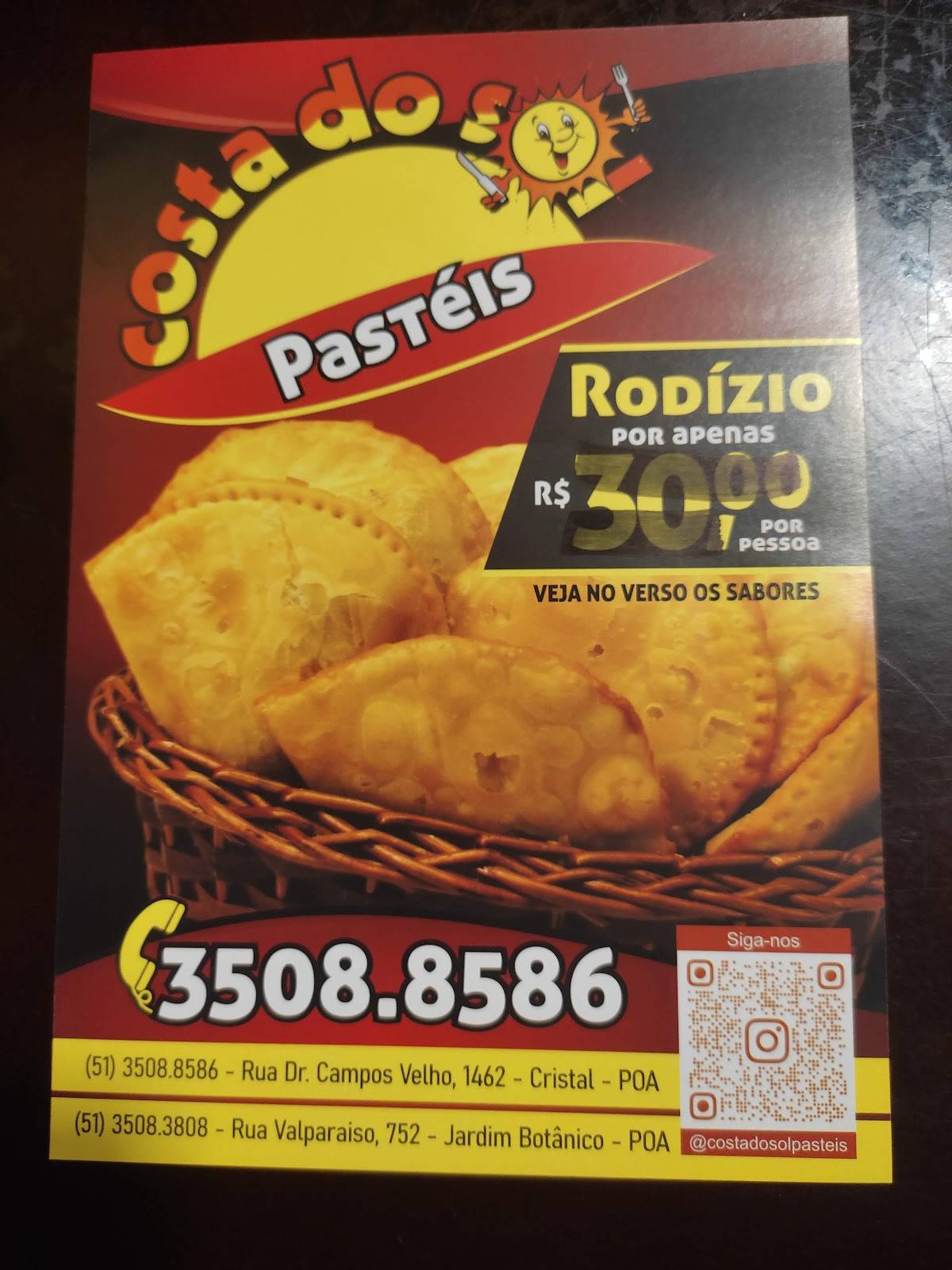 Costa do Sol Pastéis cardápio