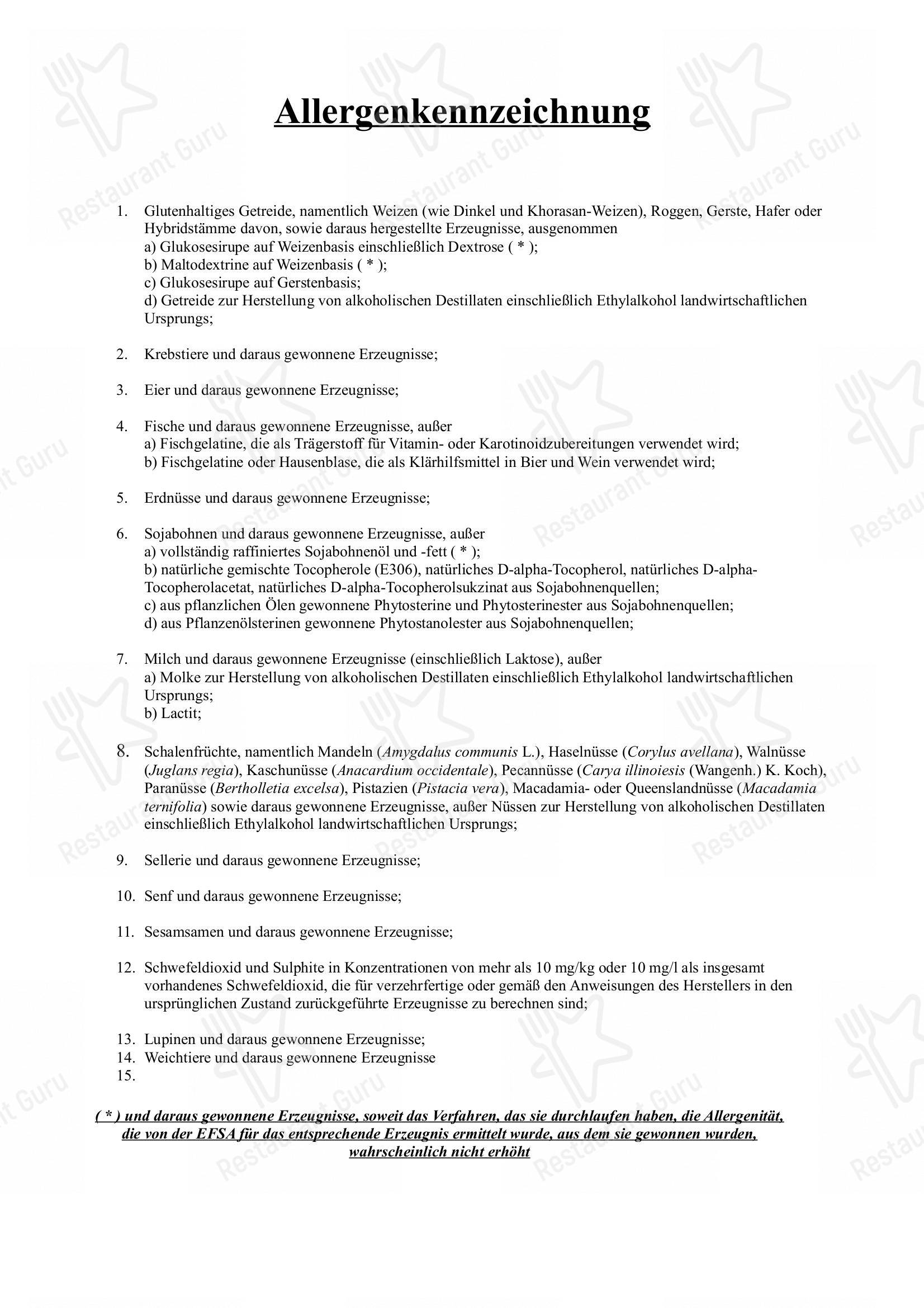 Menu pour Restaurant Deitmer restaurant