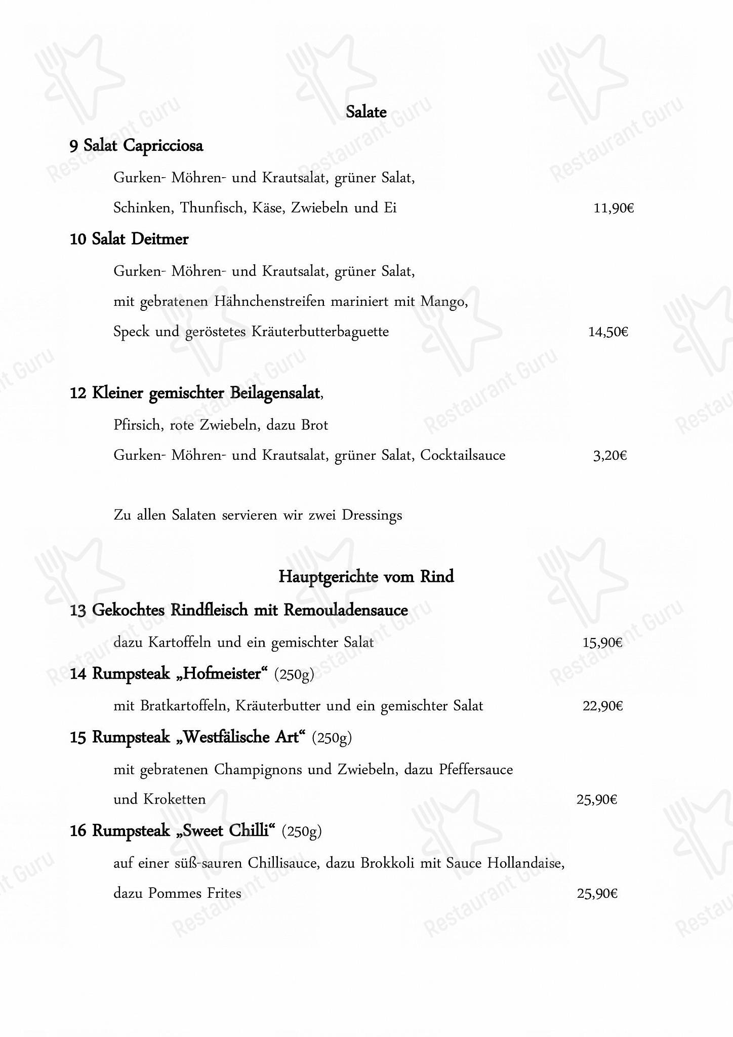 Основное меню pour Restaurant Deitmer dans Rhede