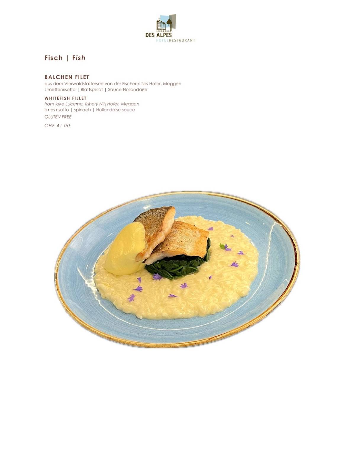 Menu di Restaurant Des Alpes 