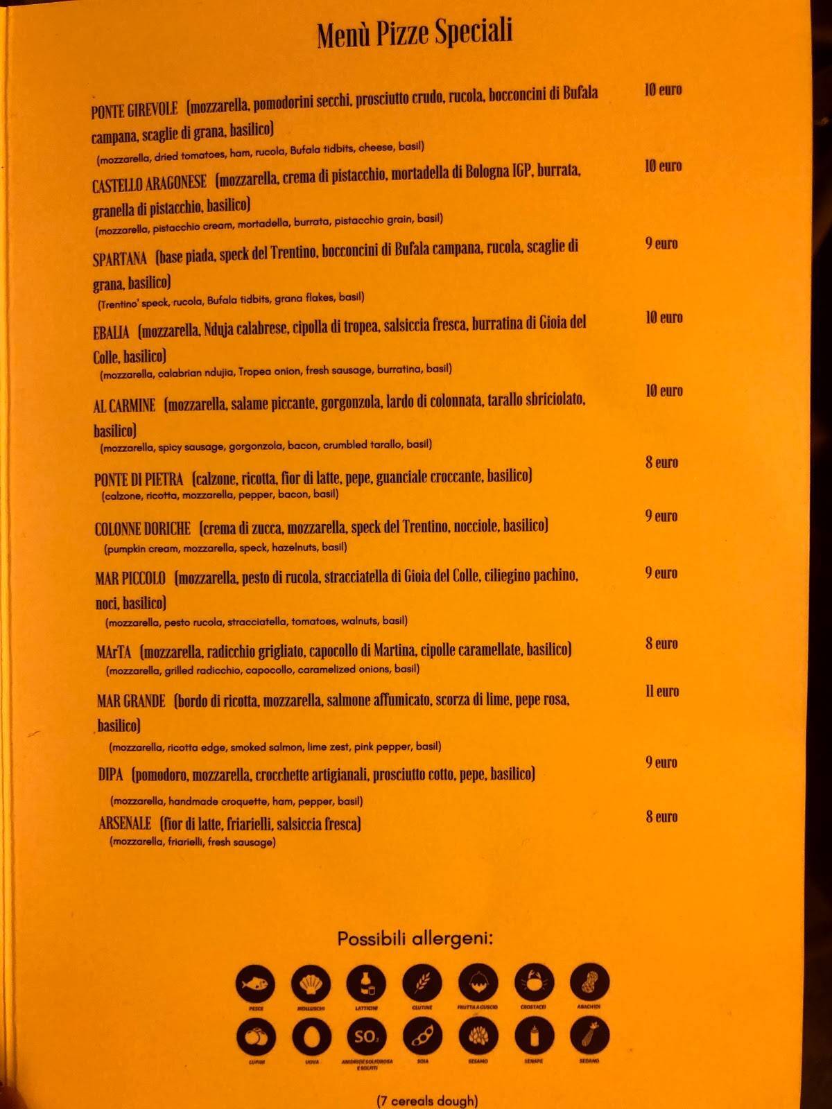 Menu di DIPA Trattoria & Pizzeria 