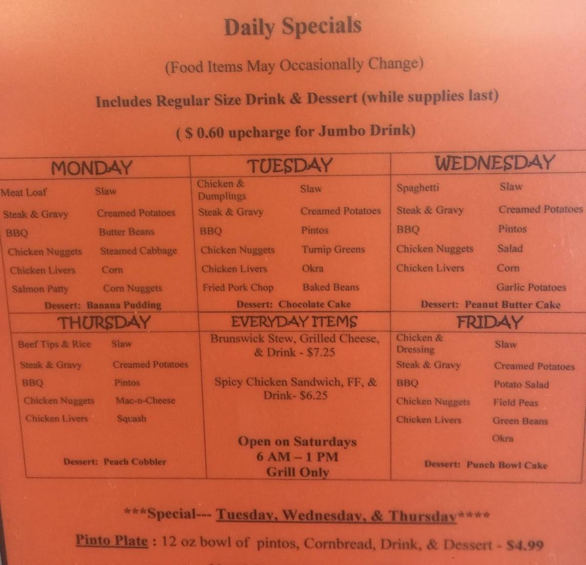 Menu at Dragon DriveIn restaurant, Lindale