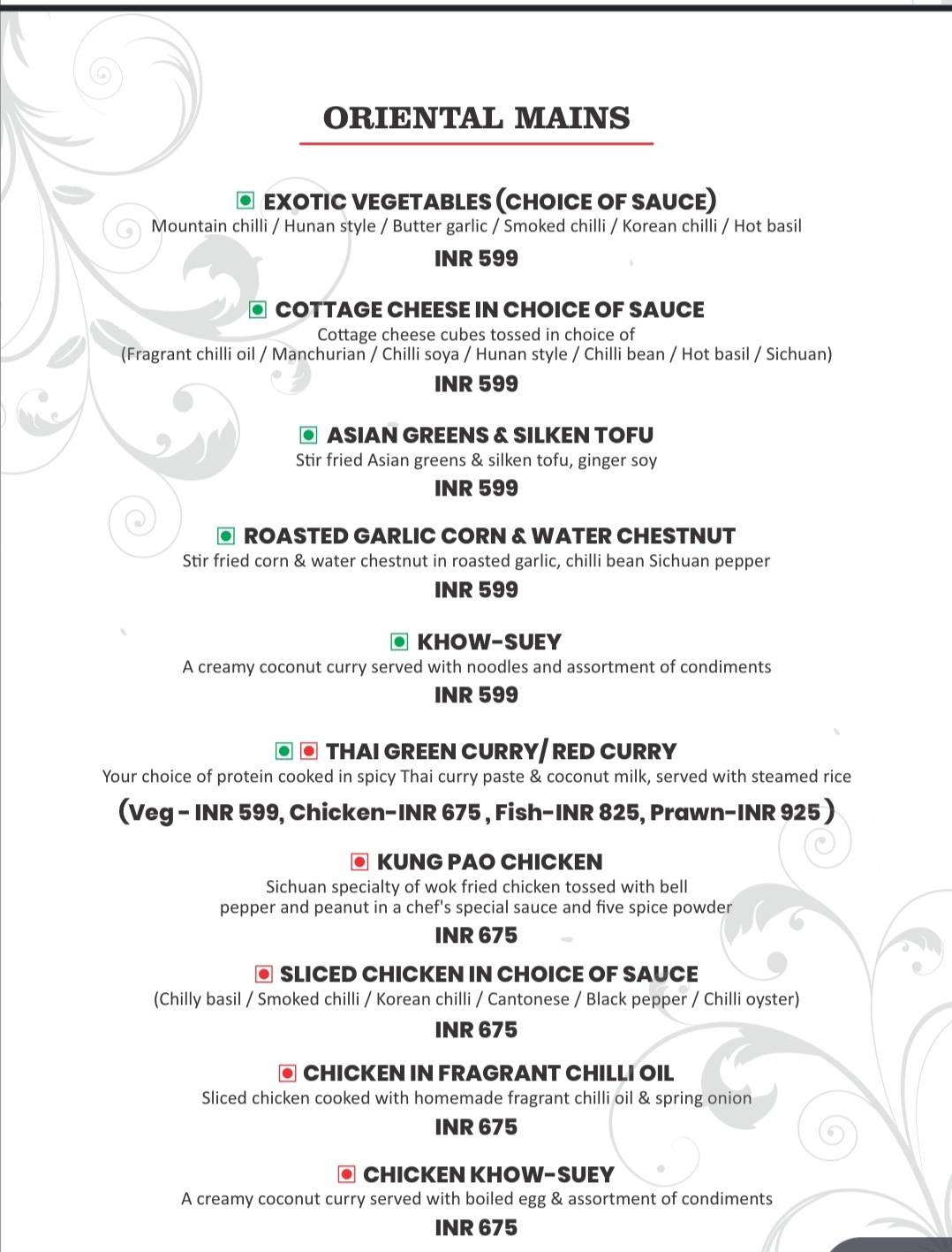 Exotica AKA Zafraan menu
