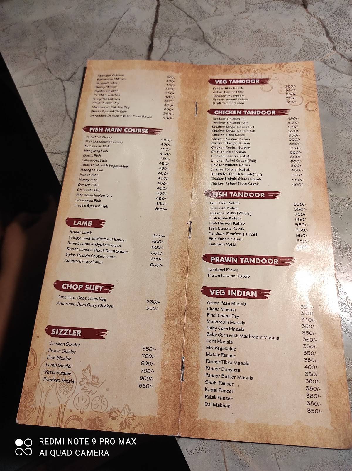 FIESTA Bar & Restaurant menu