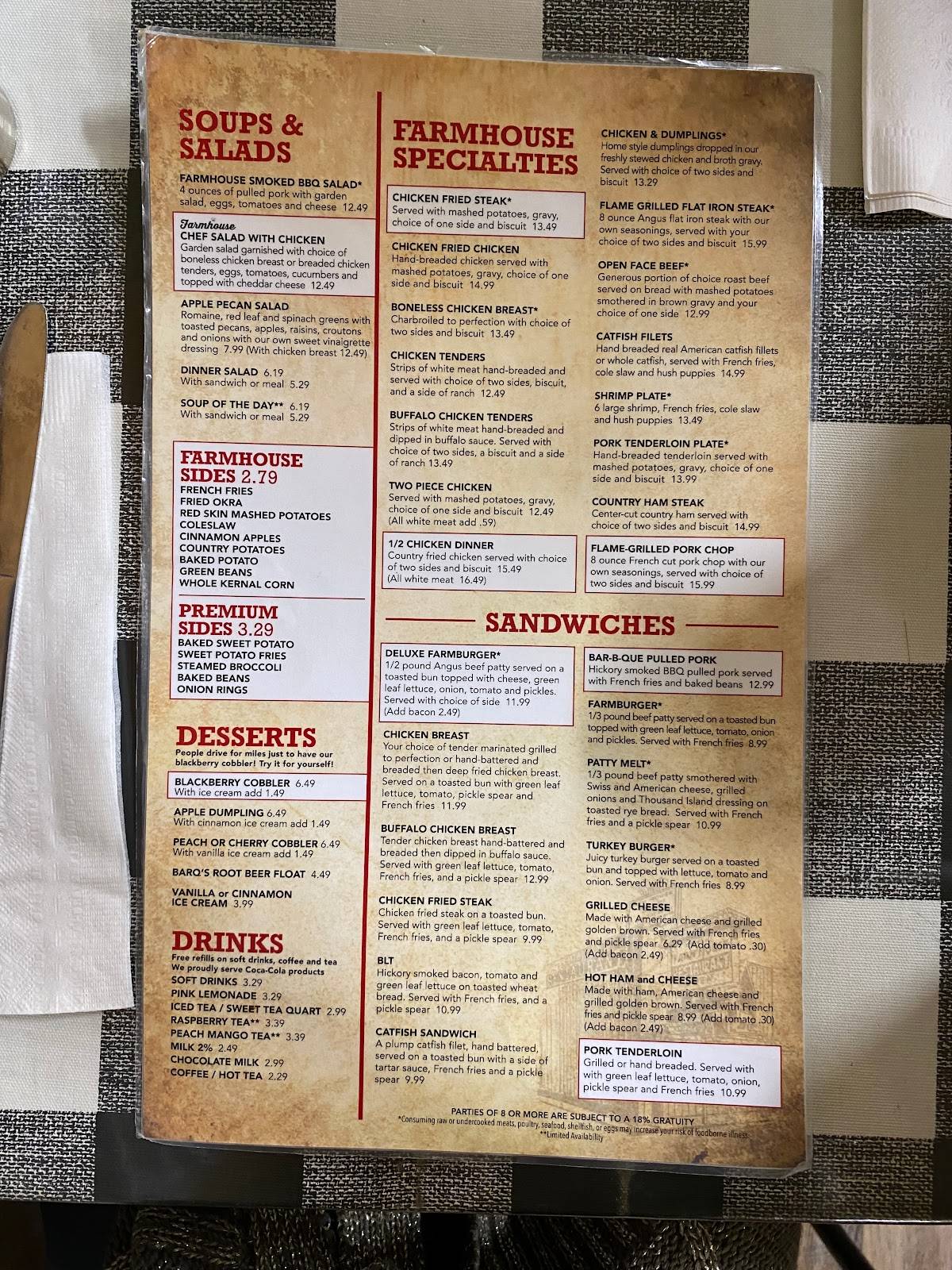 Farmhouse Restaurant Branson Menu - 24m3bfp