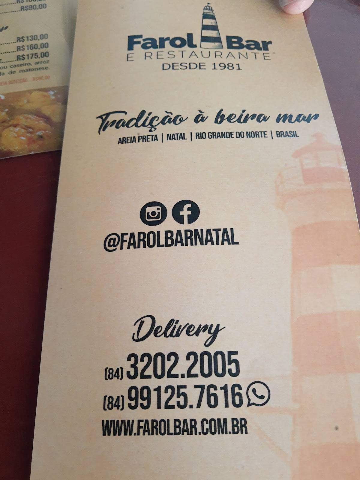 Farol Bar e Restaurante cardápio