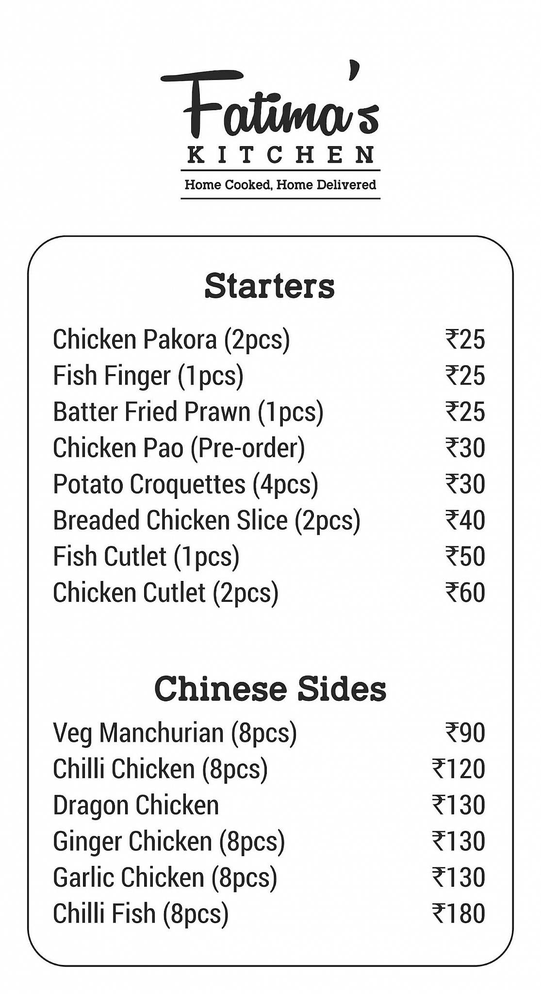 Fatima's Kitchen menu