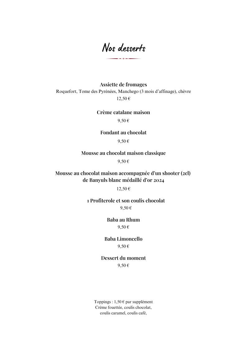 Menu de Félicidad (anciennement Chez Pierrot)