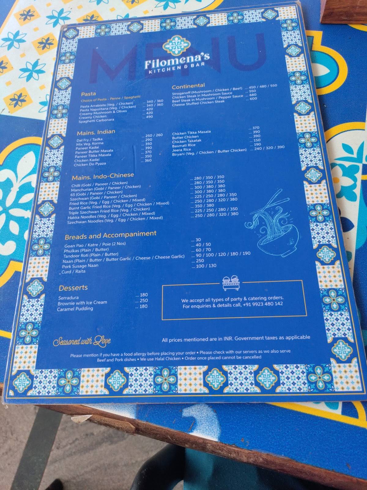 Filomena's Kitchen menu