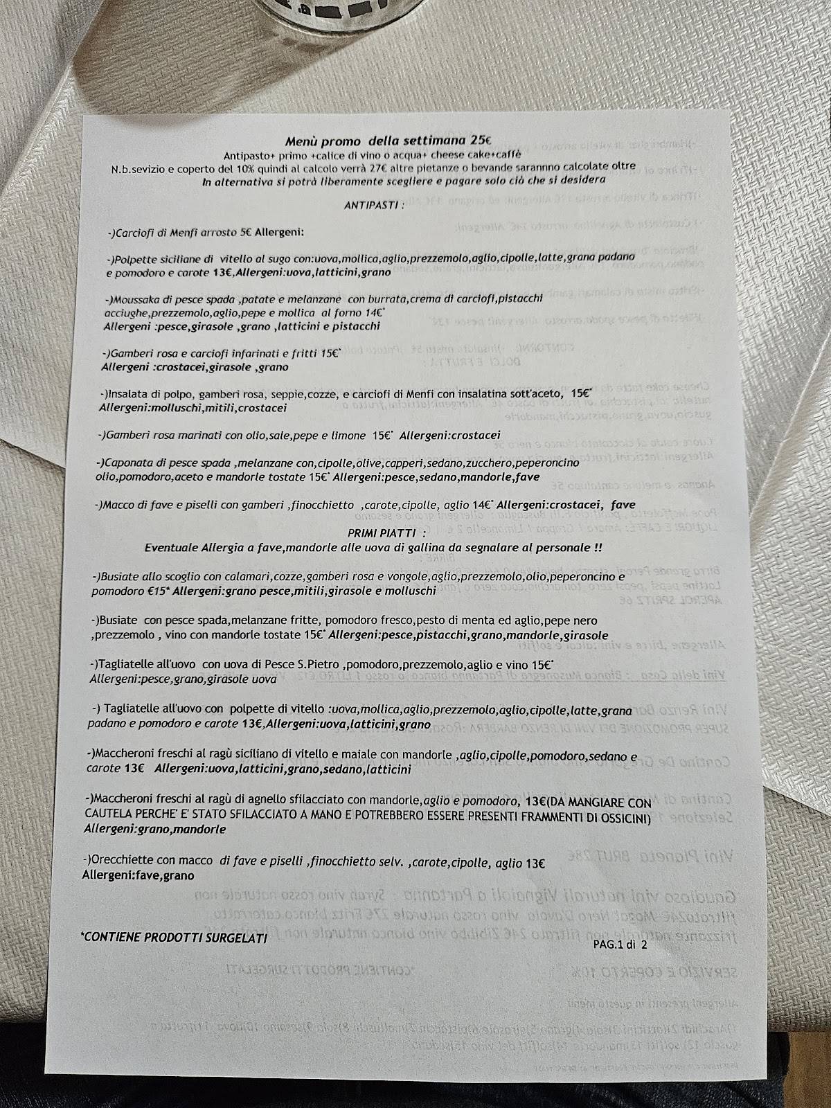 Menu di Fooddie osteria siciliana 