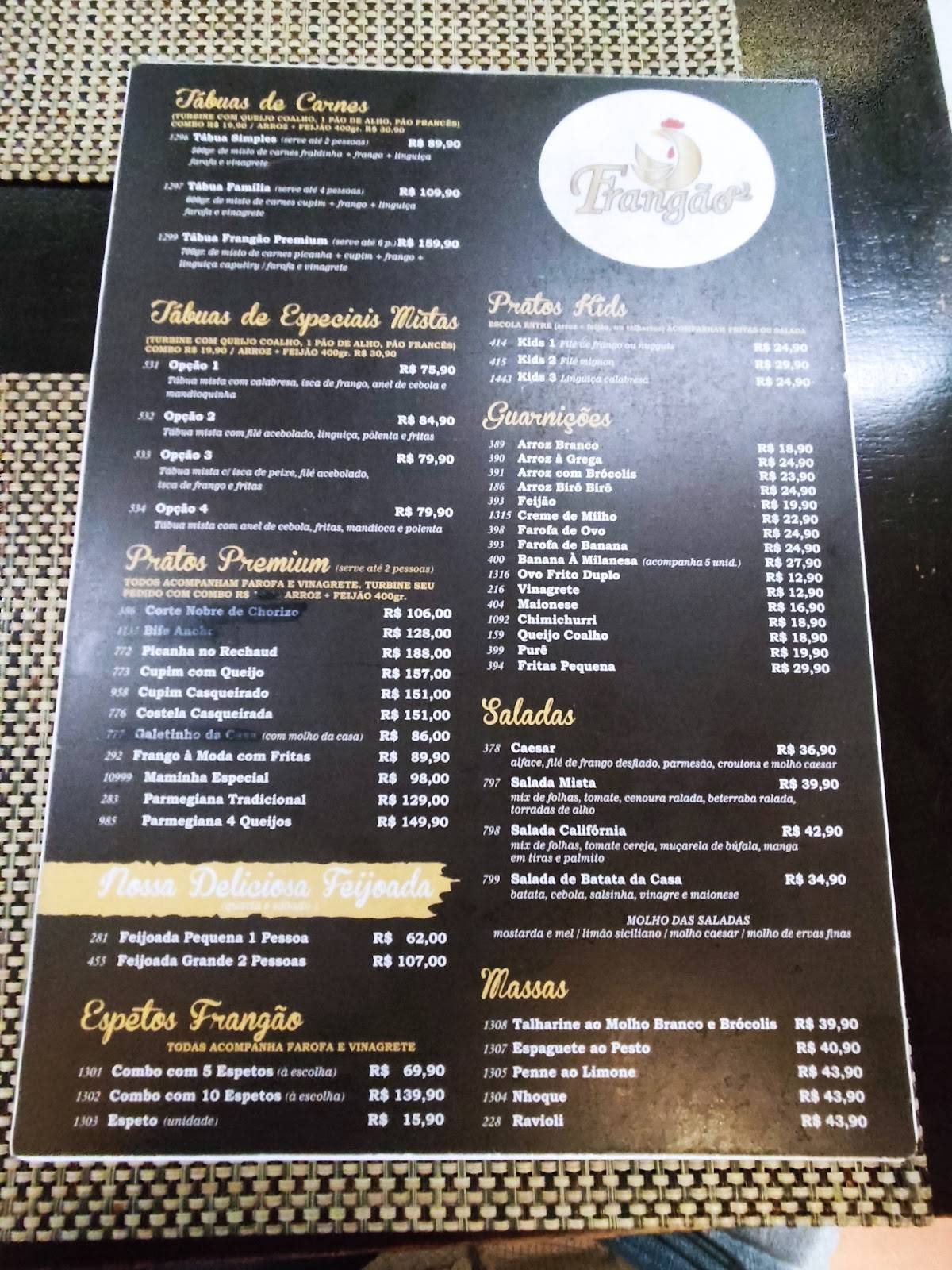 Frangão cardápio