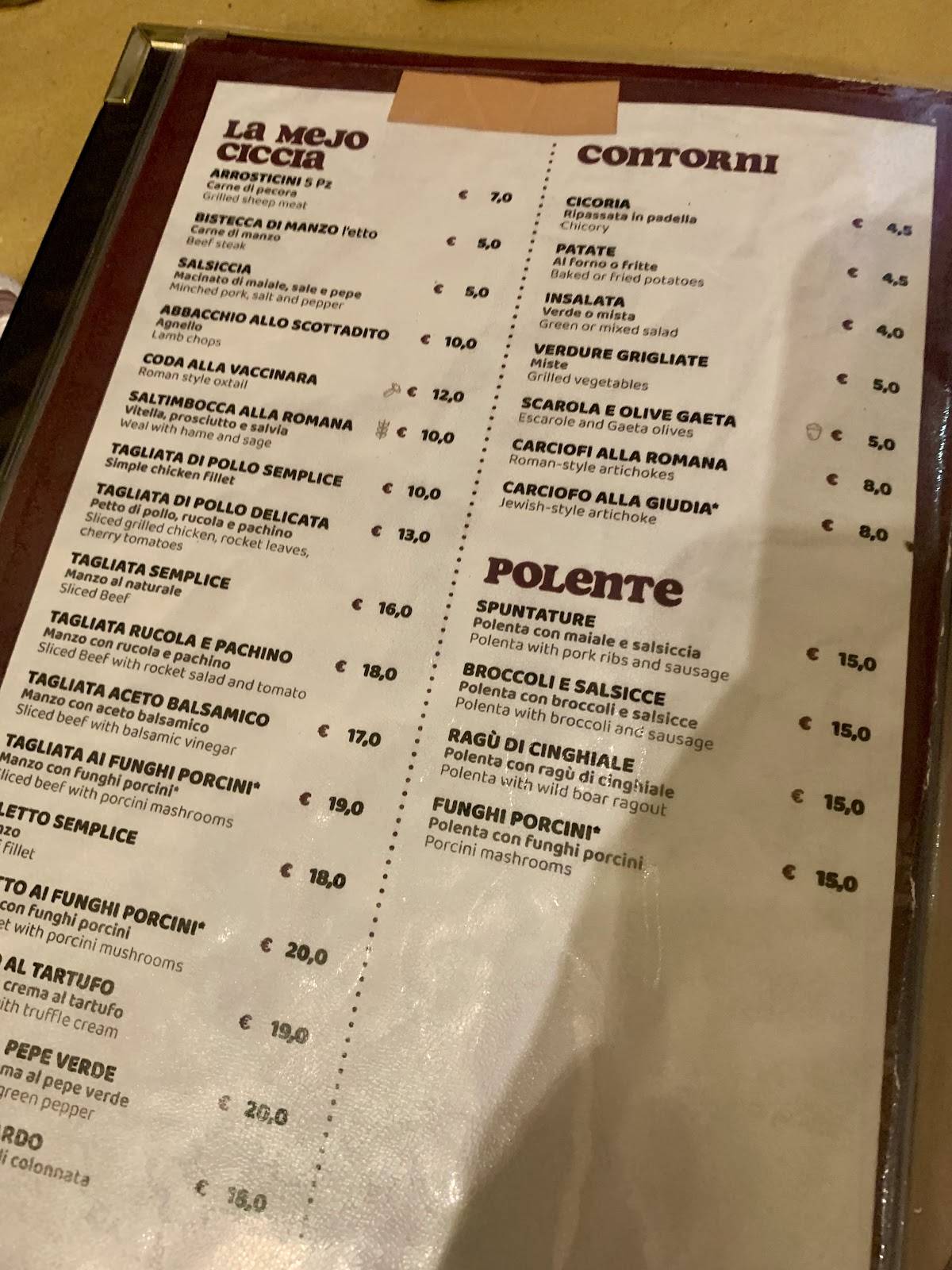 Menu di Fraschetta la Romanella 