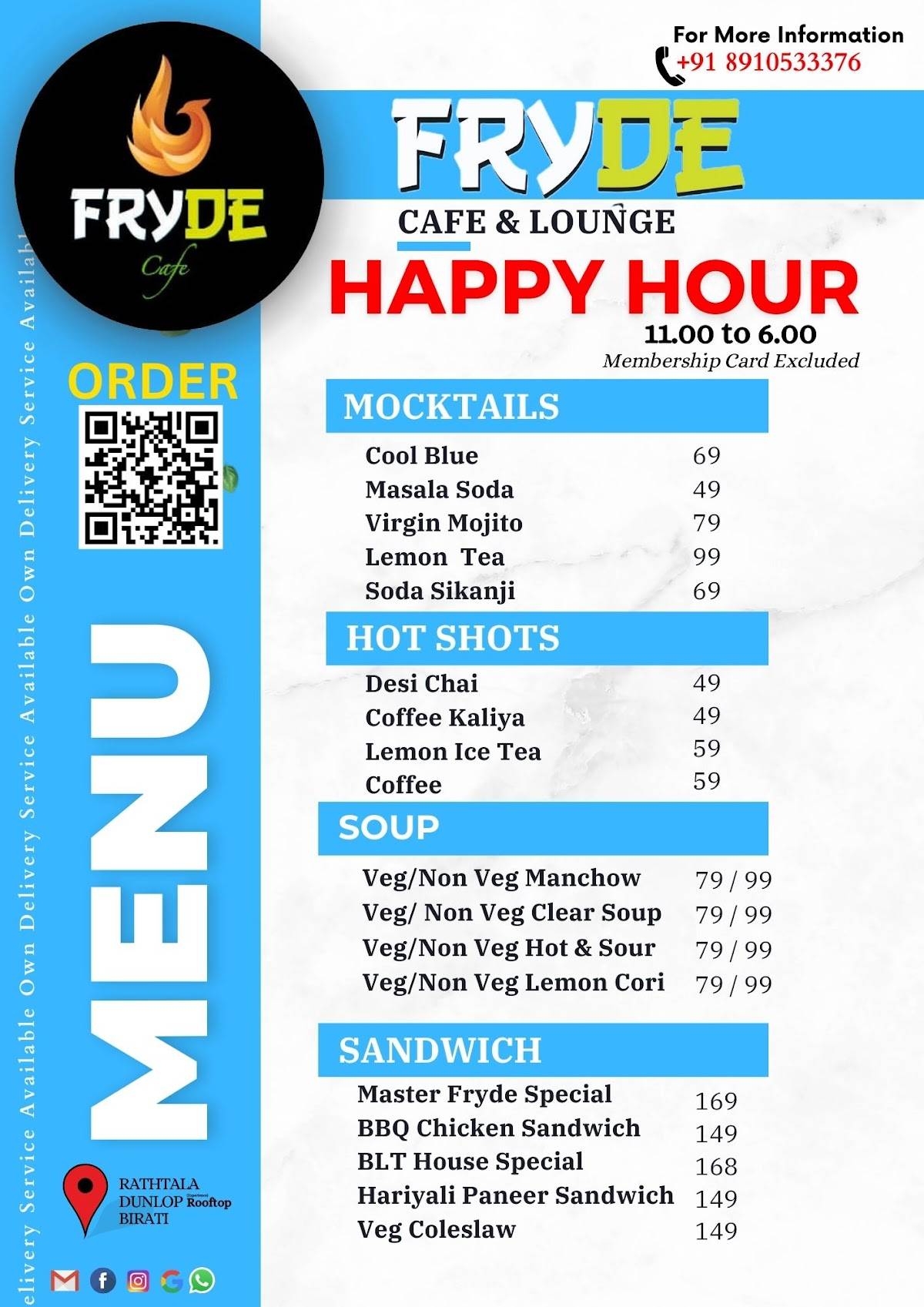 Fryde Rooftop Lounge menu