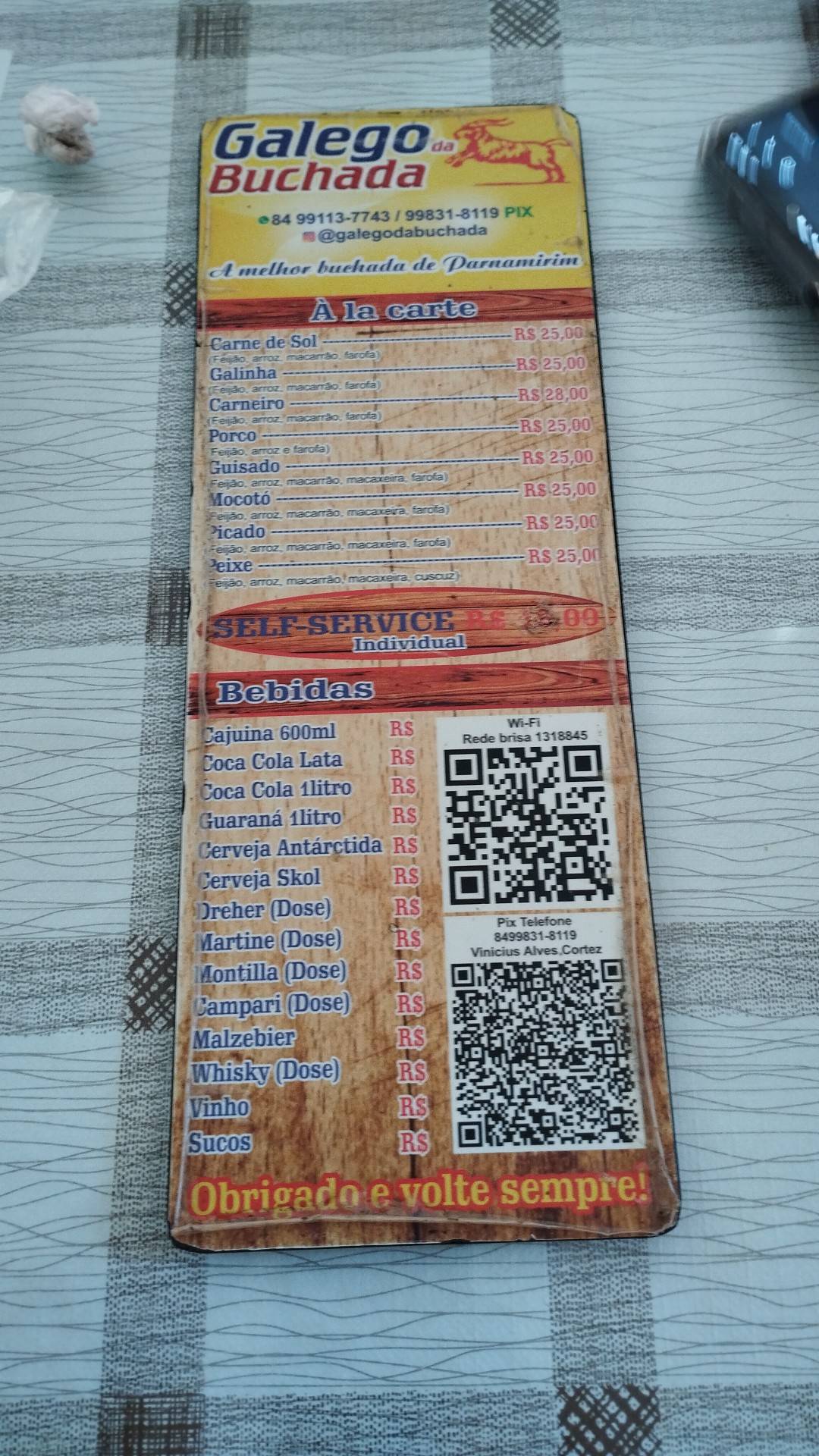 Galego da Buchada cardápio