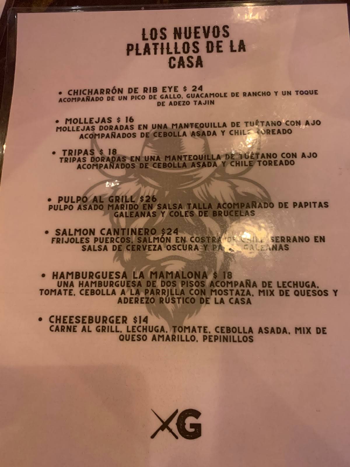Menu at Ganadera ParrillaCantina restaurant, McAllen