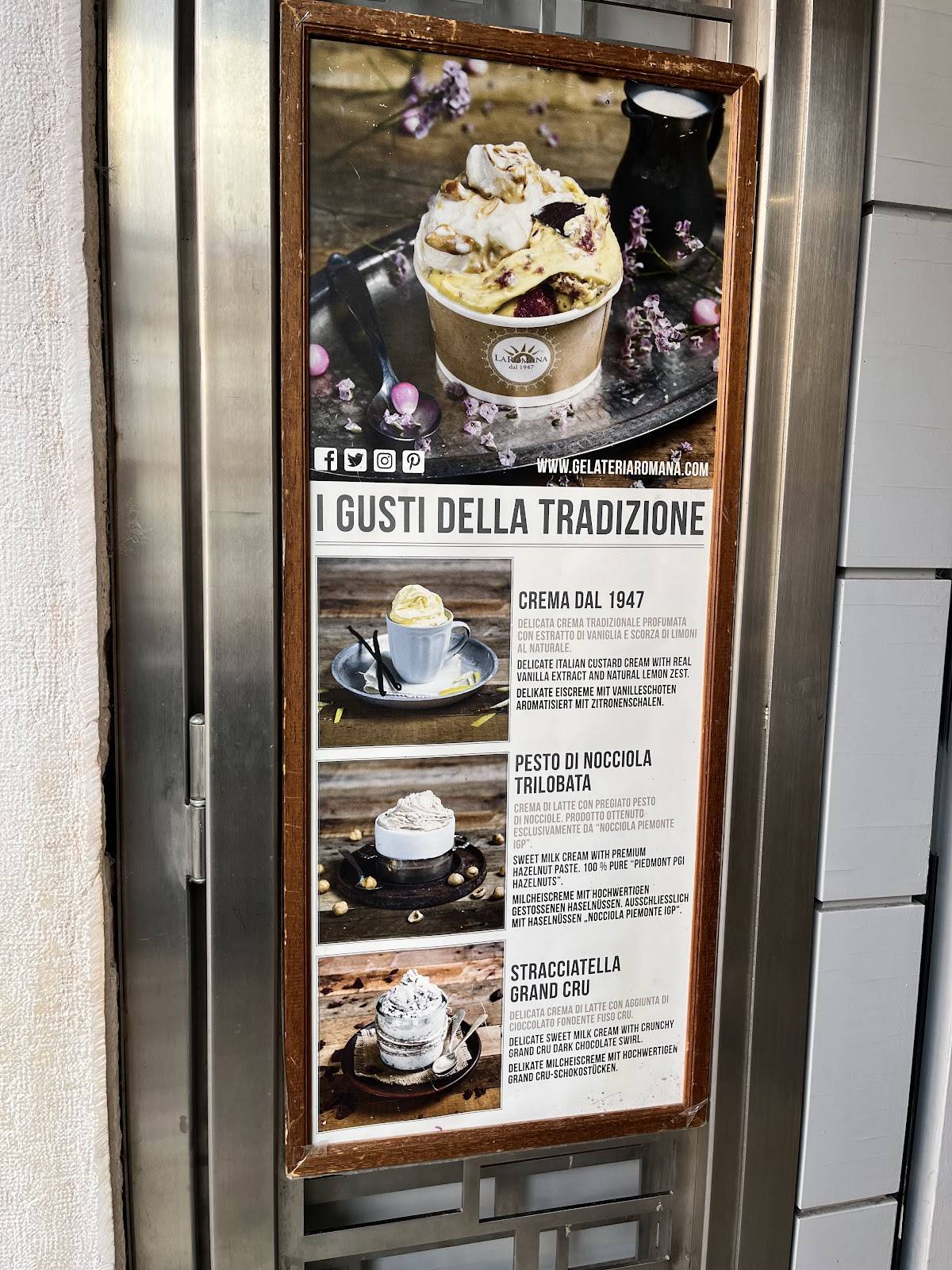 Menu di Gelateria La Romana dal 1947 