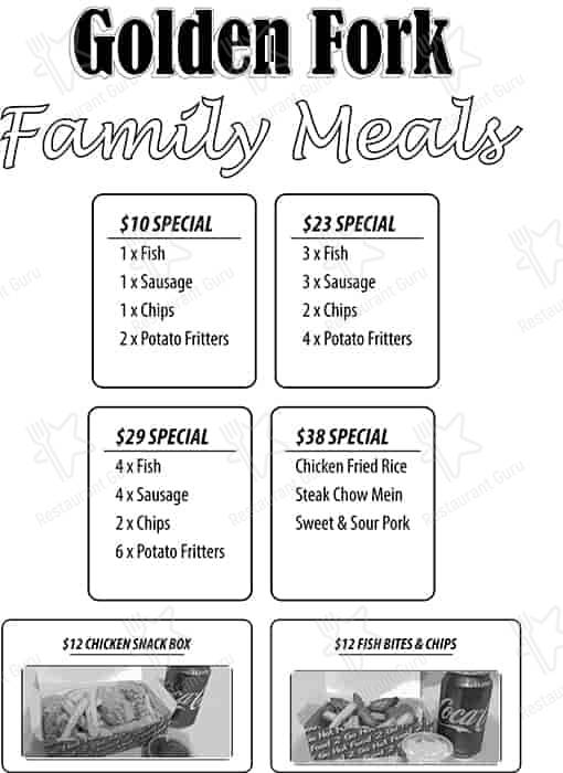 Menu at Golden Fork Takeaway fast food, Auckland
