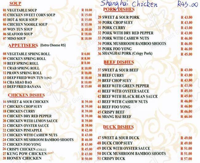 Menu de Golden Rose