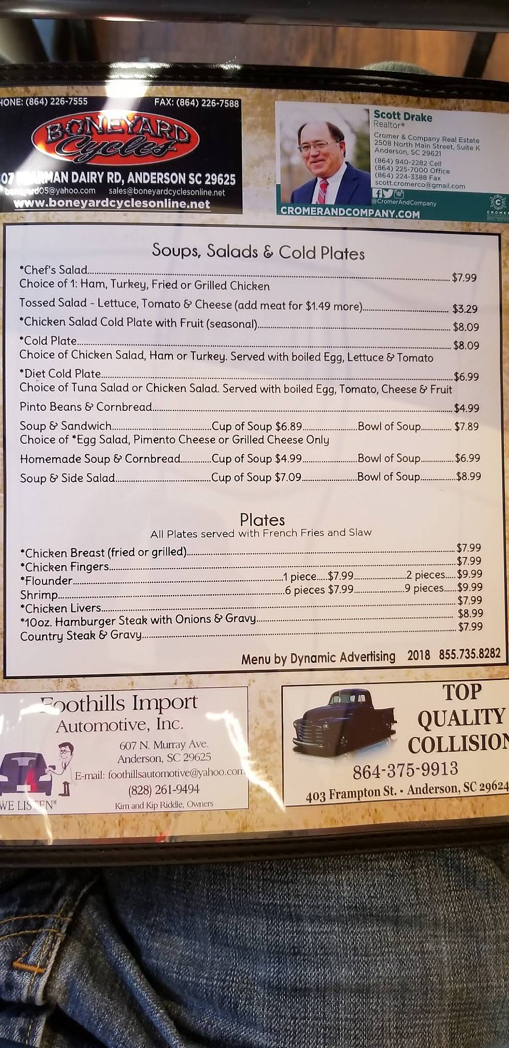 Menu at Grace's Restaurant Anderson, Anderson