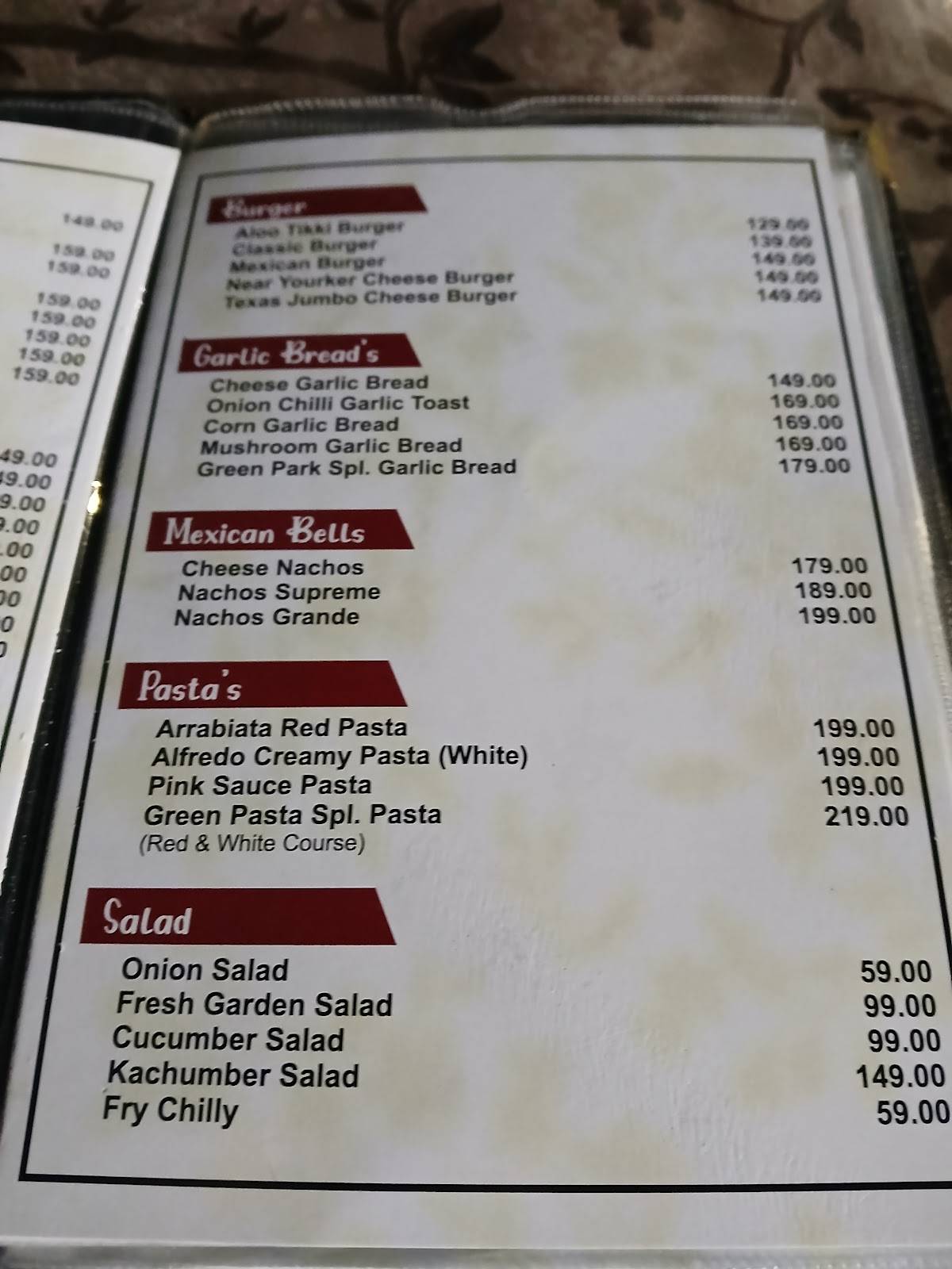 Green Park Restaurant Jaisalmer menu