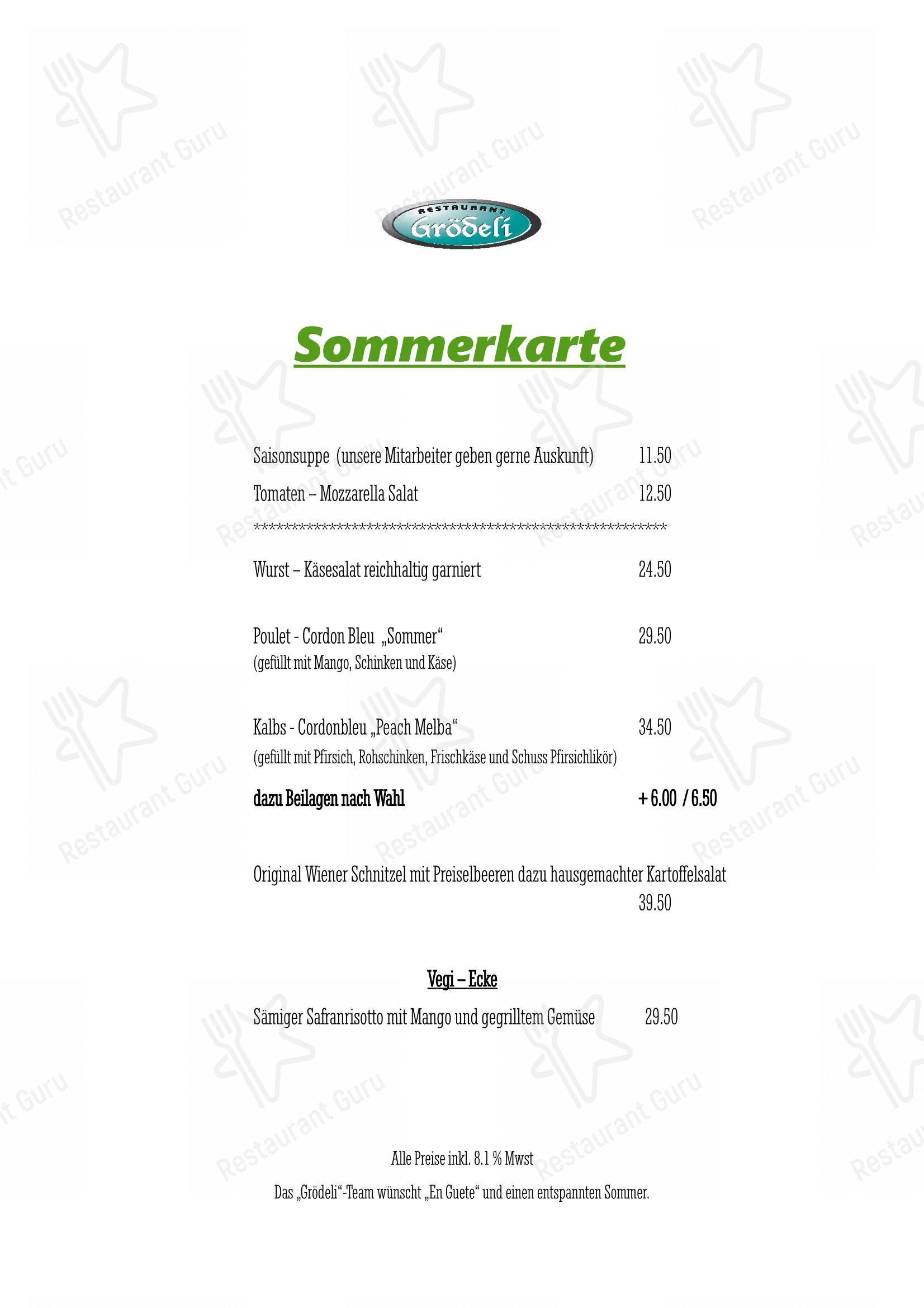 Menu per Restaurant Grödeli in Kreuzlingen