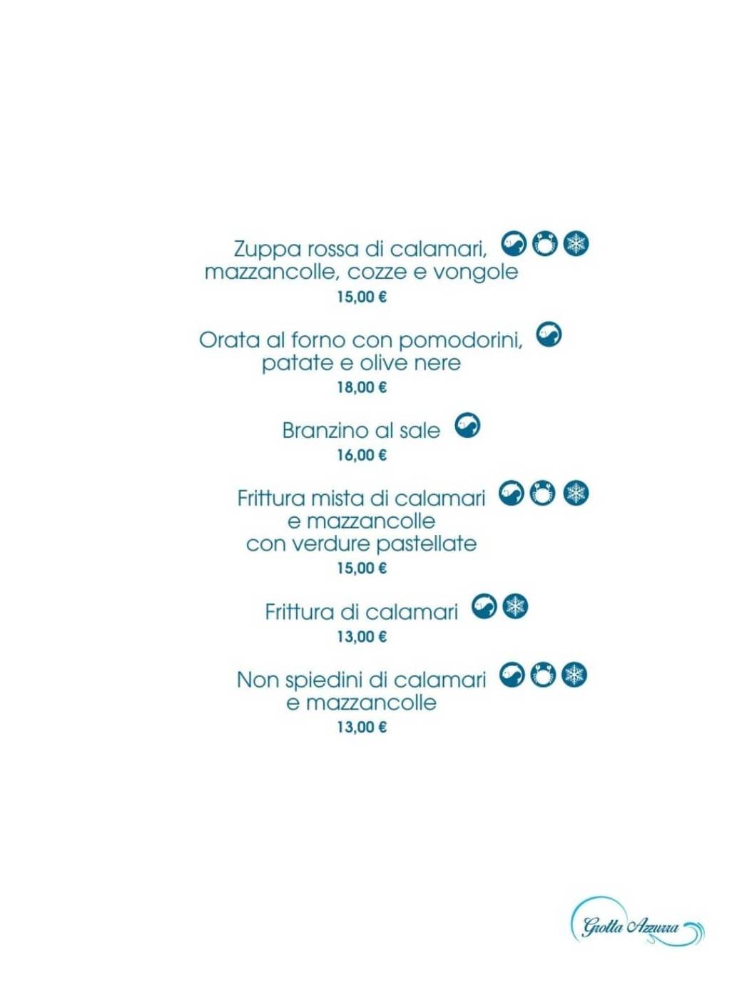 Menu di Grotta Azzurra - Ristorante Pizzeria 
