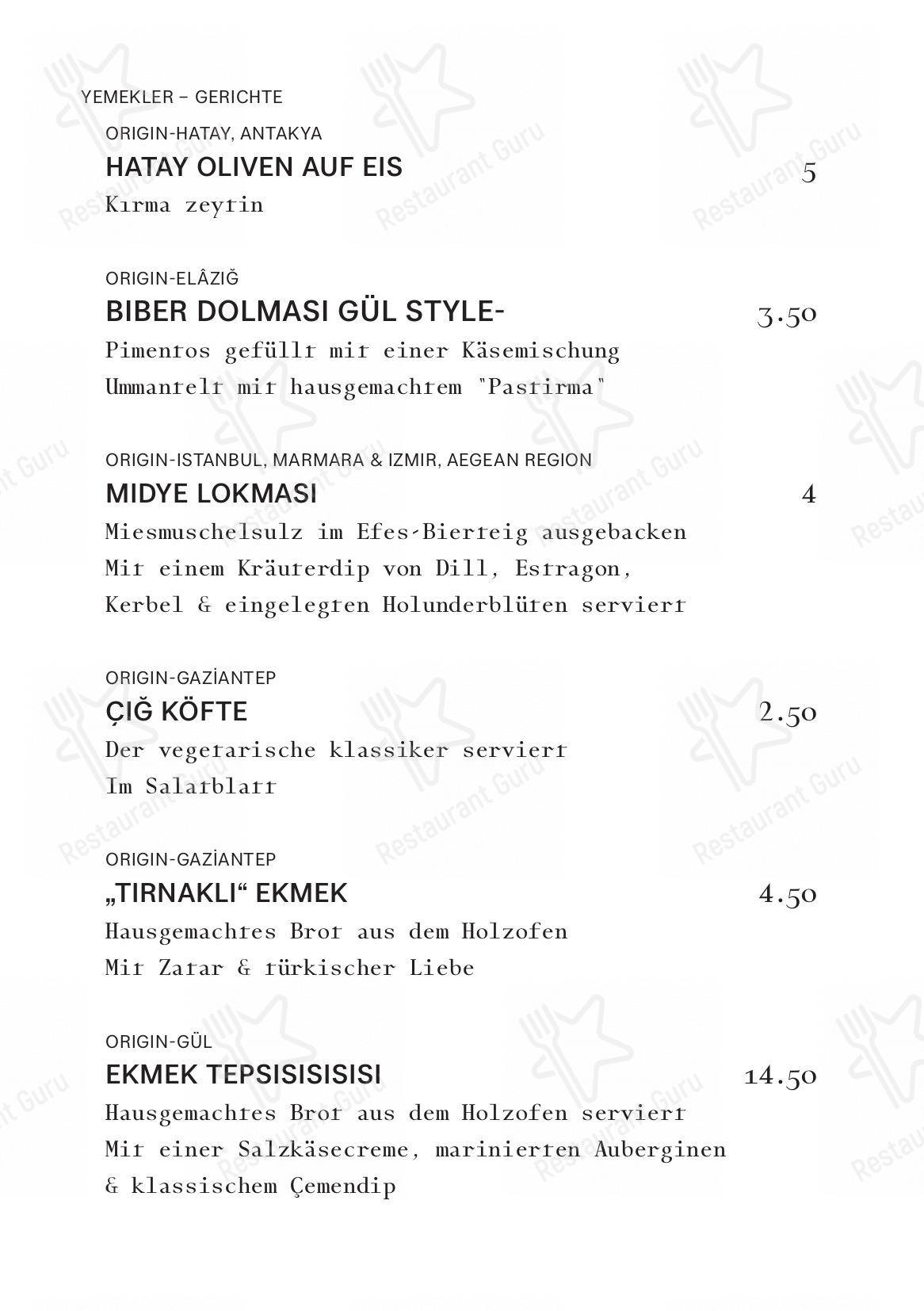 Gül Restoran in Zurigo - Menu