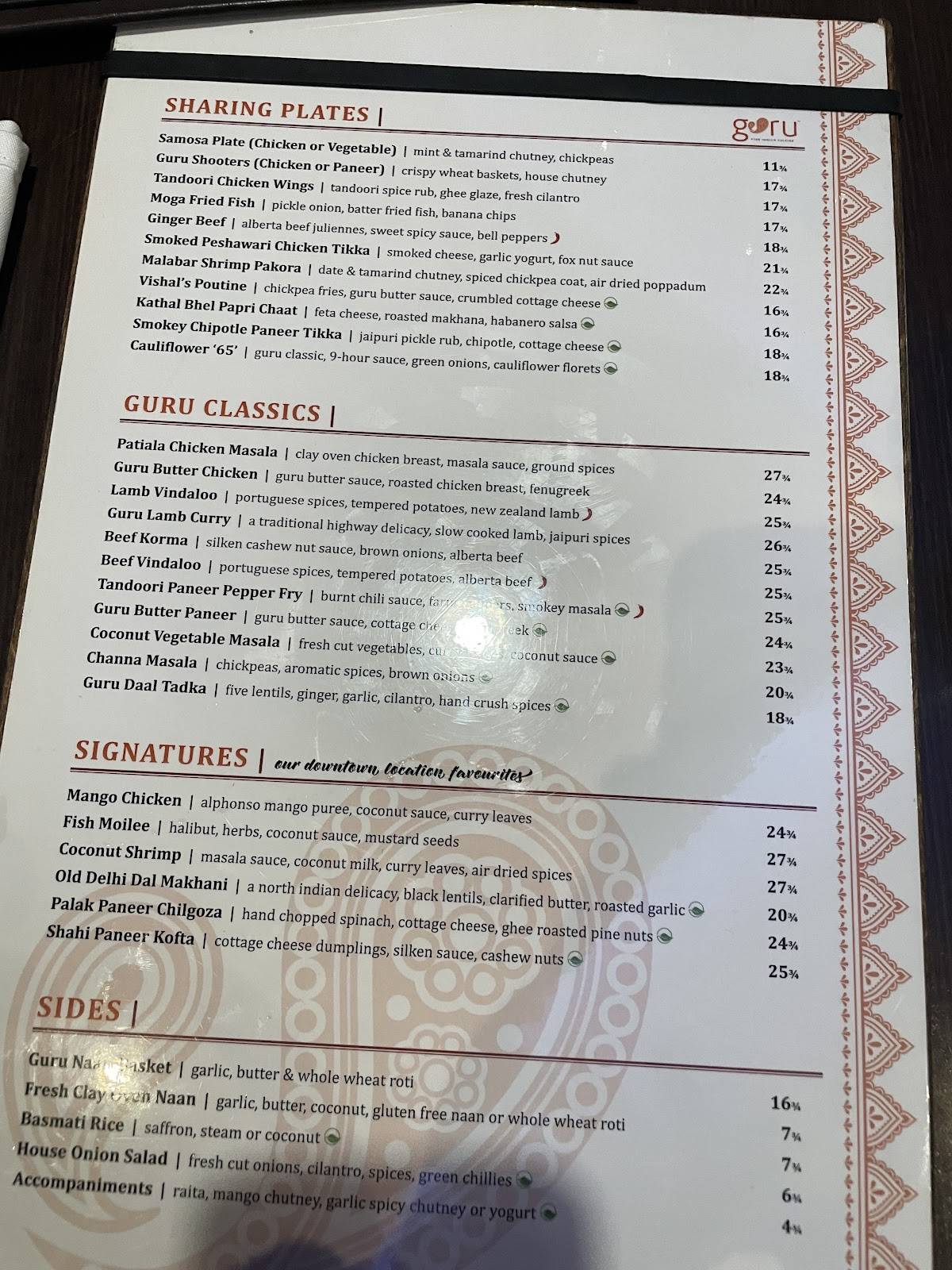 Menu de Guru Restaurant & Bar West Edmonton - Closed