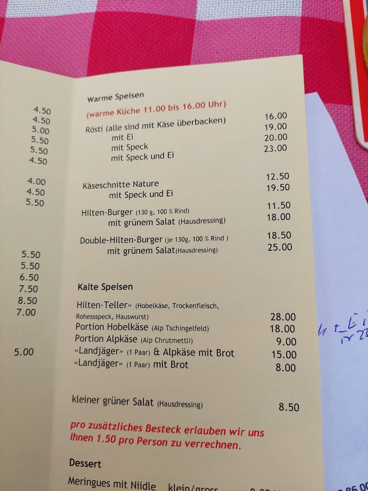 Menu di Restaurant Hilten Axalp 