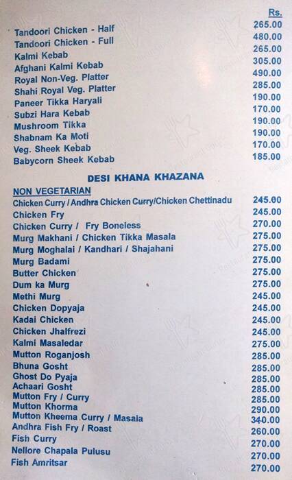 Open House - Hotel Royal Fort menu