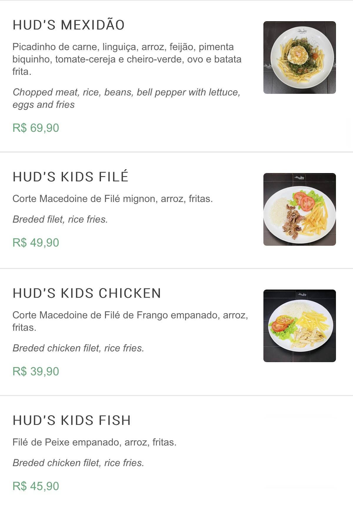 Hud's Restaurante cardápio