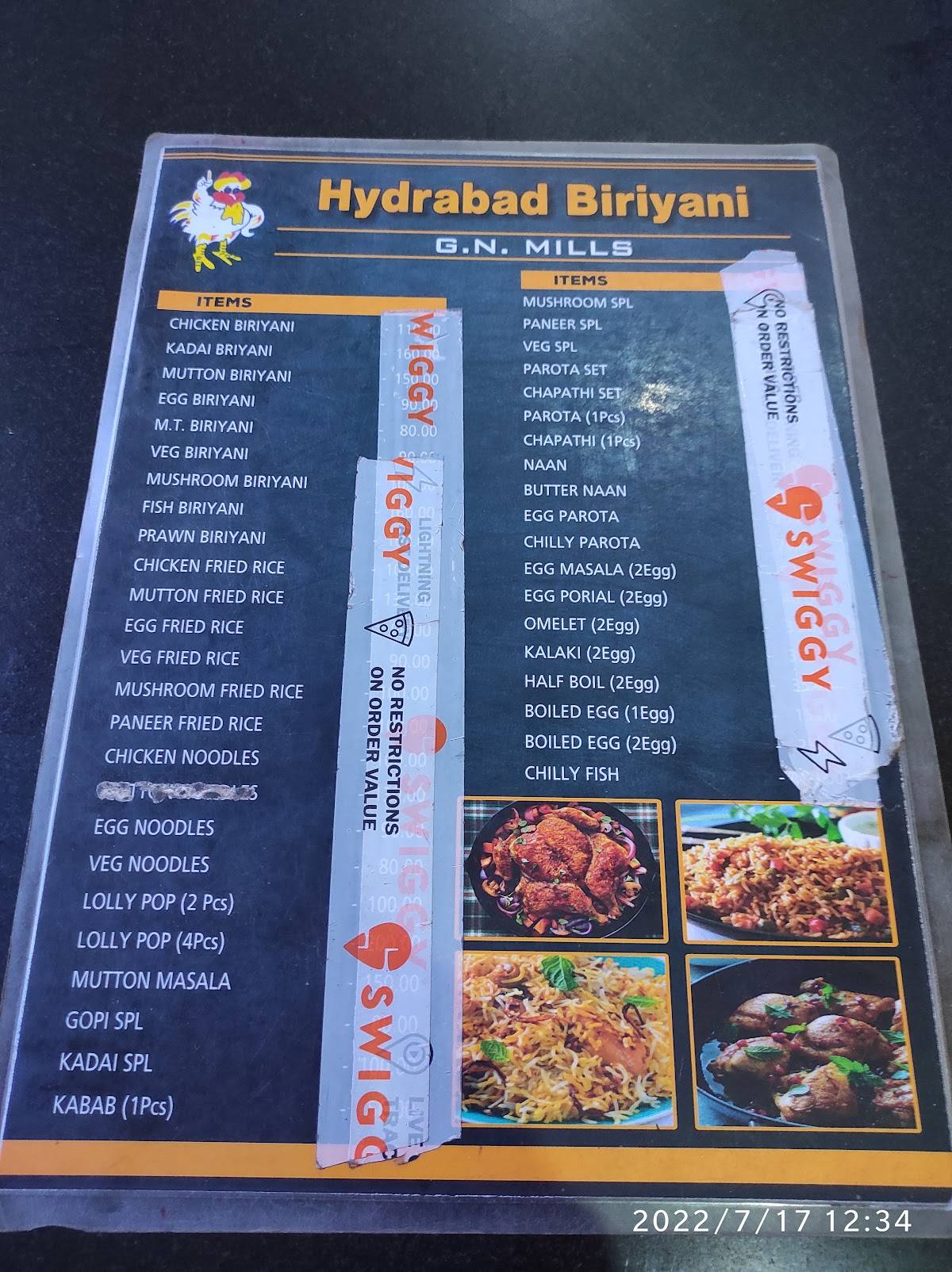 Hyderabad Biryani menu