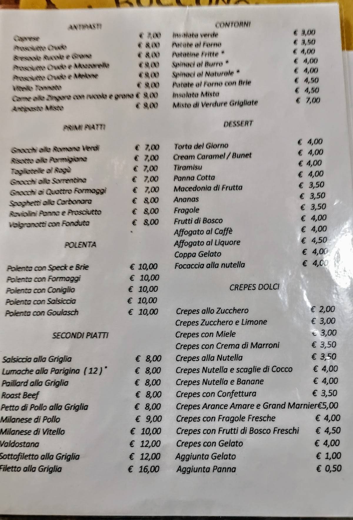 Menu di il bocconcino 