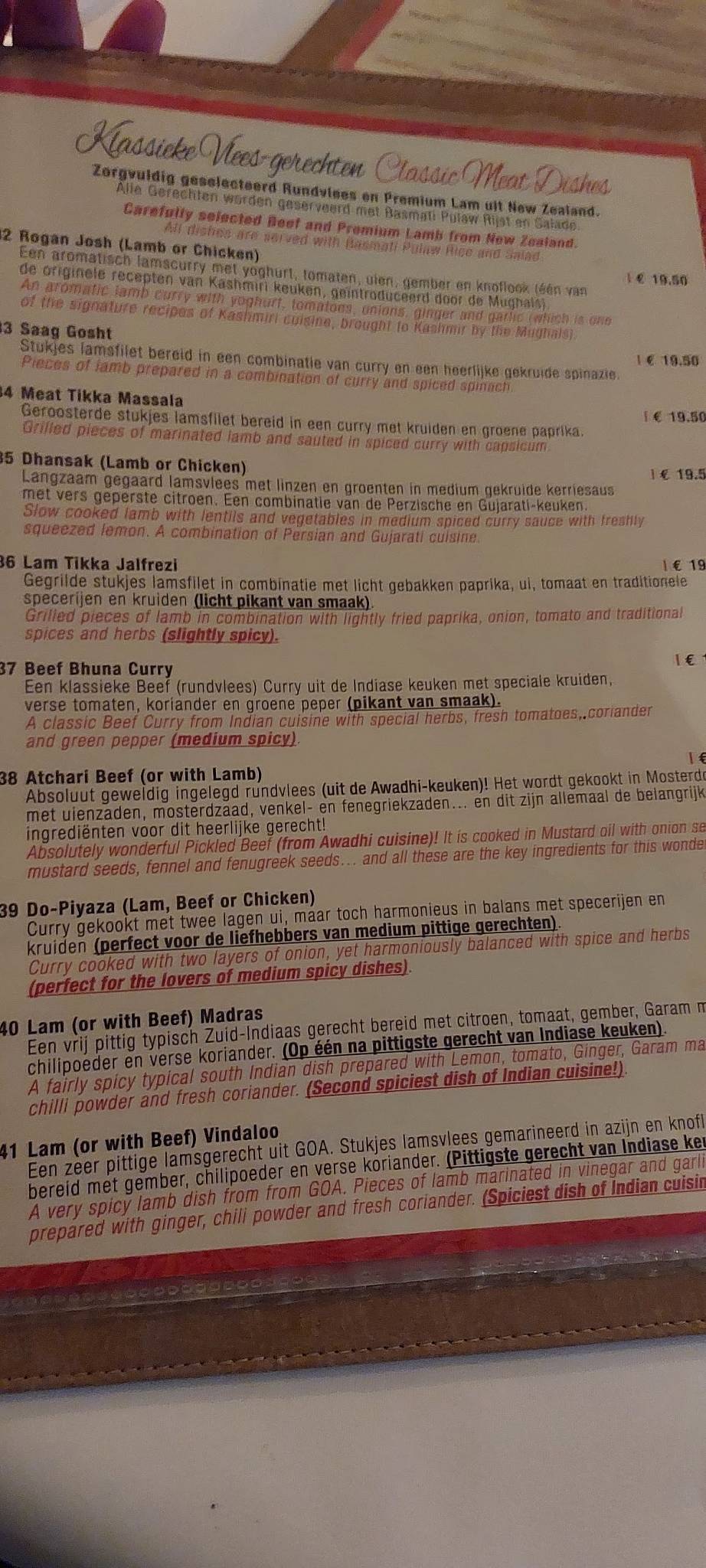 Menu de Indiaas Tandoori restaurant Zafran