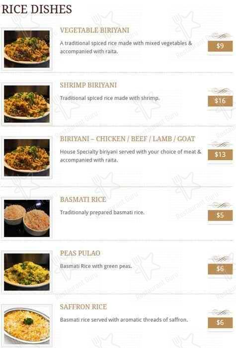 Menu de Indian Cuisine By The Lake