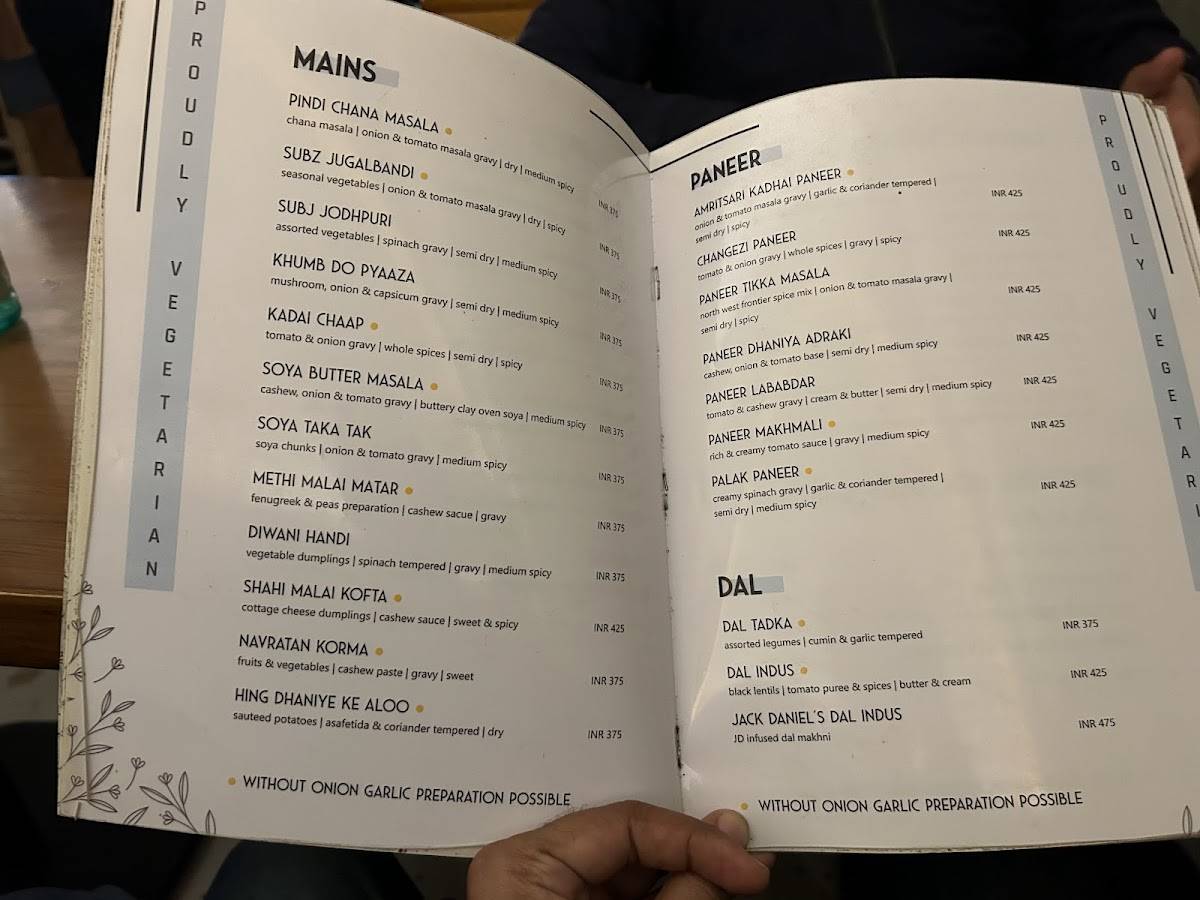 Indus Flavour menu