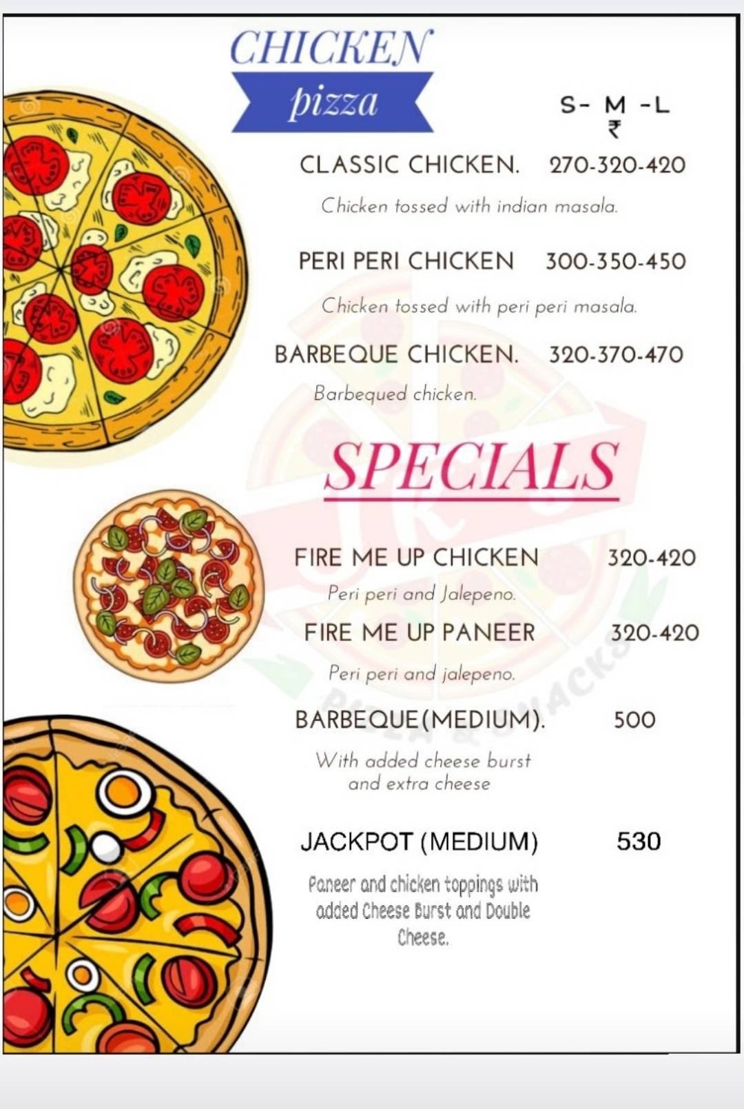 JK's Pizza & Snacks menu