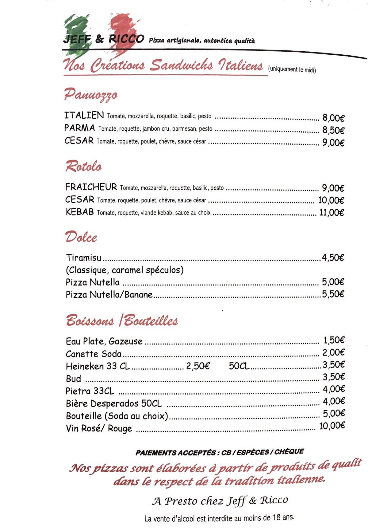 Menu de Jeff & Ricco
