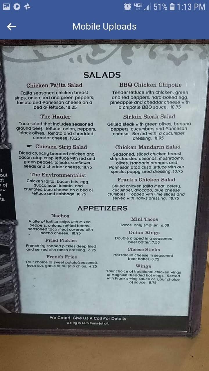 Menu at June's Bungalow restaurant, Miles City, 153 MT59