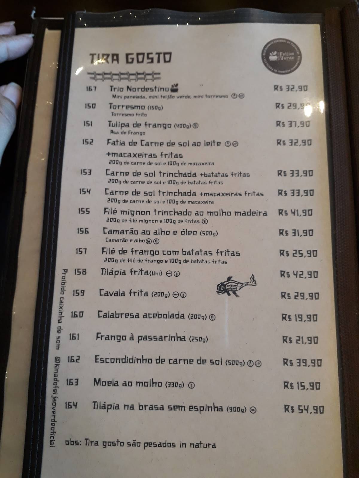 Kina do Feijão Verde cardápio