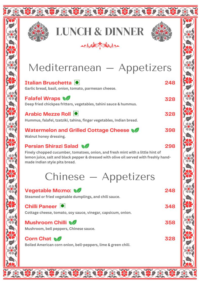 Kitchens of Mewar Restaurant menu
