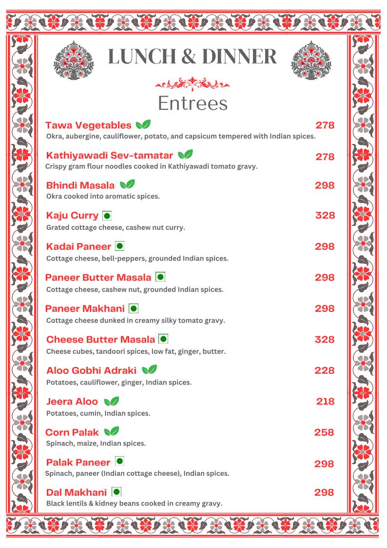 Kitchens of Mewar Restaurant menu