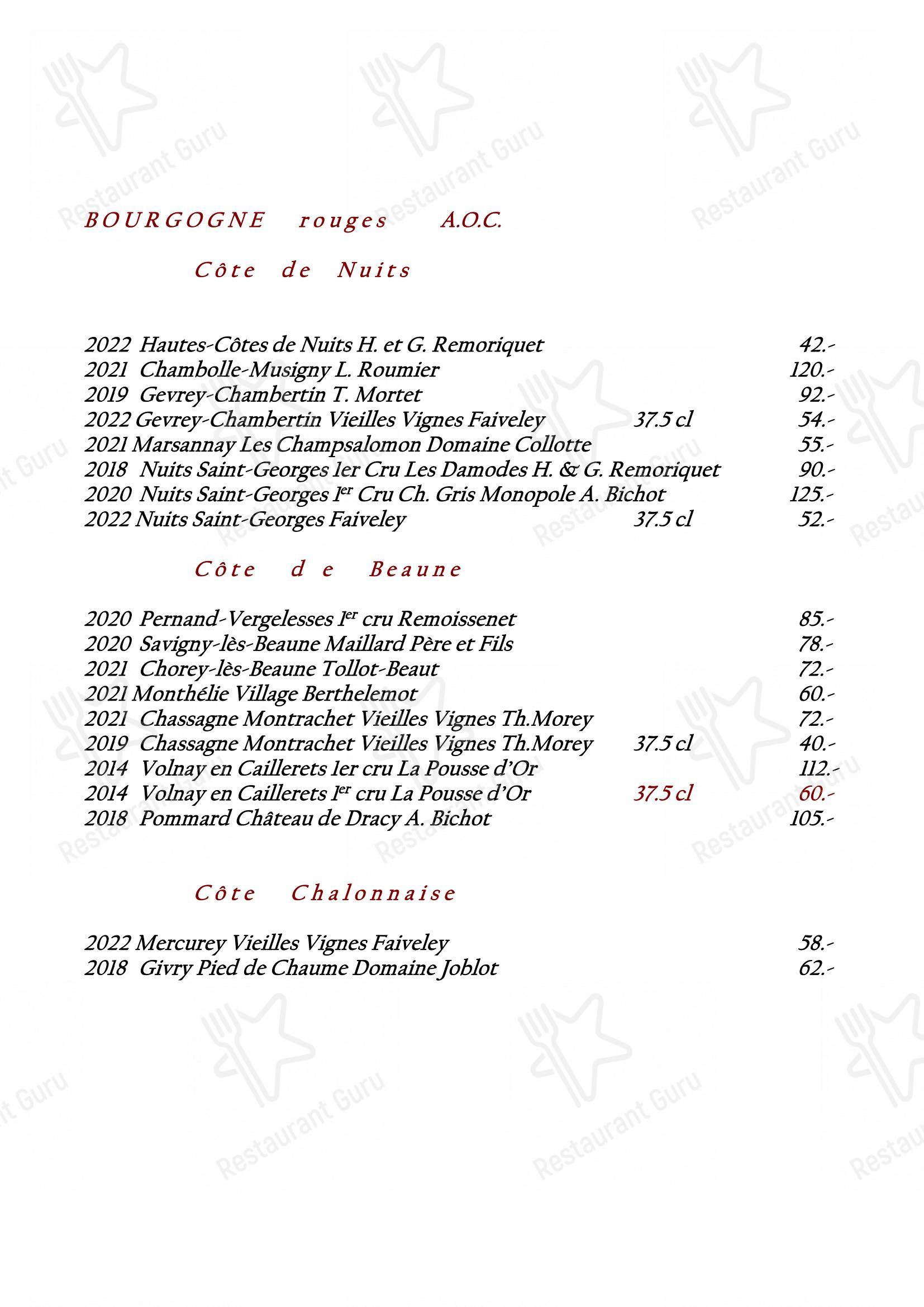 Menu pour Restaurant Koenig dans Berrwiller