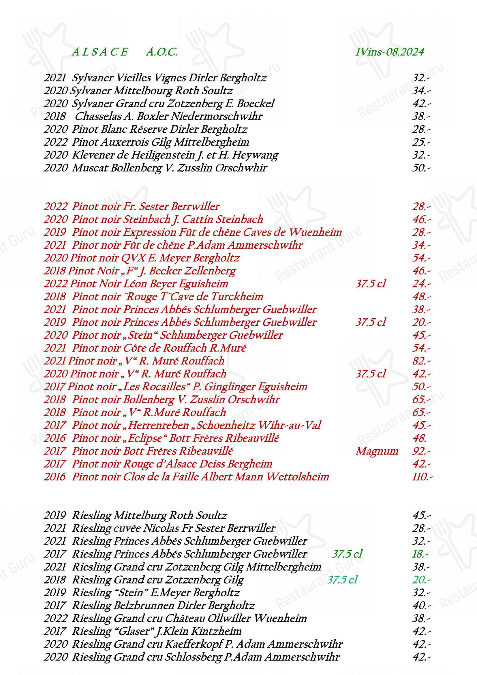 Restaurant Koenig dans Berrwiller - Menu