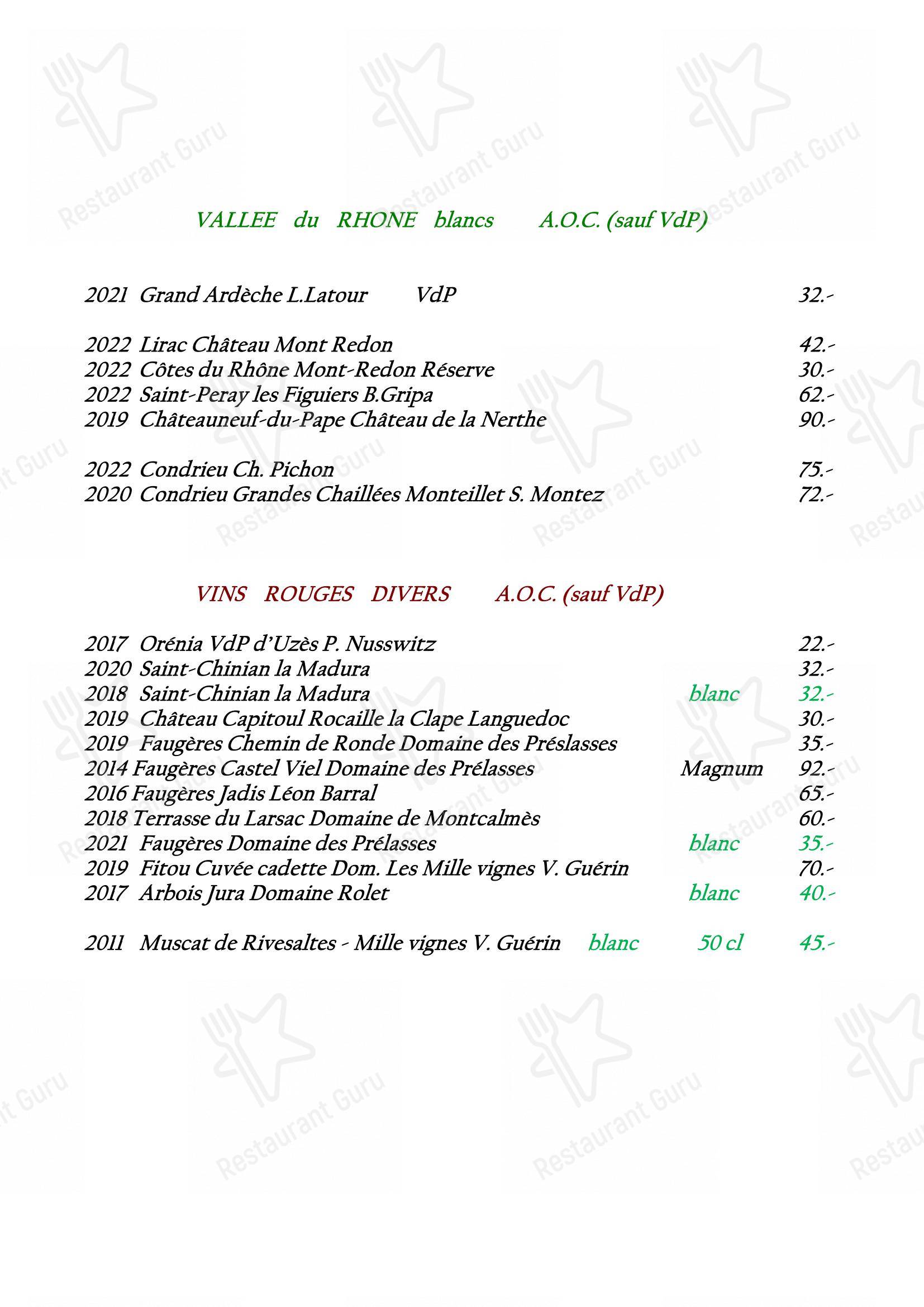 Menu pour Restaurant Koenig restaurant