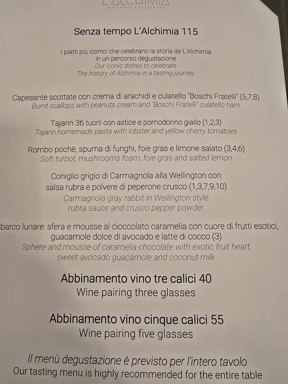 Menu di L'Alchimia Ristorante elegante a Milano 